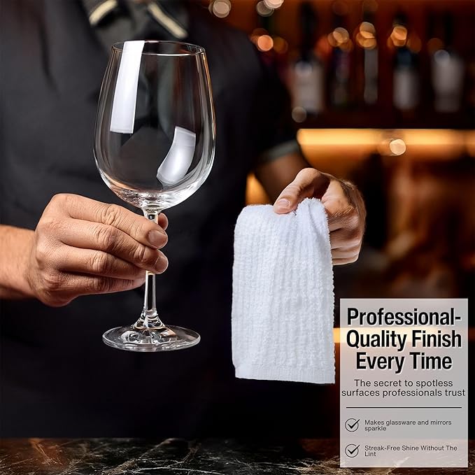 Living Fashions Bar Mop Cleaning Kitchen Dish Cloth Towels,100% Cotton, Machine Washable, Everyday Kitchen Basic Utility Bar Mop Dishcloth Set of 12, White