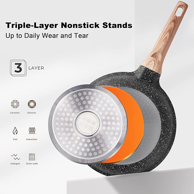 Caannasweis Pots and Pans Set, Nonstick Kitchen Cookware Sets, Granite Pot and Pan, Cooking Pans Pots Set (Classic Black, 20 Piece Cookware set)