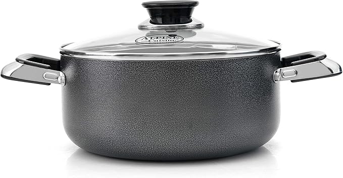 Alpine Cuisine 13 Quart Non-stick Stock Pot with Tempered Glass Lid and Carrying Handles, Multi-Purpose Cookware Aluminum Dutch Oven for Braising, Boiling, Stewing