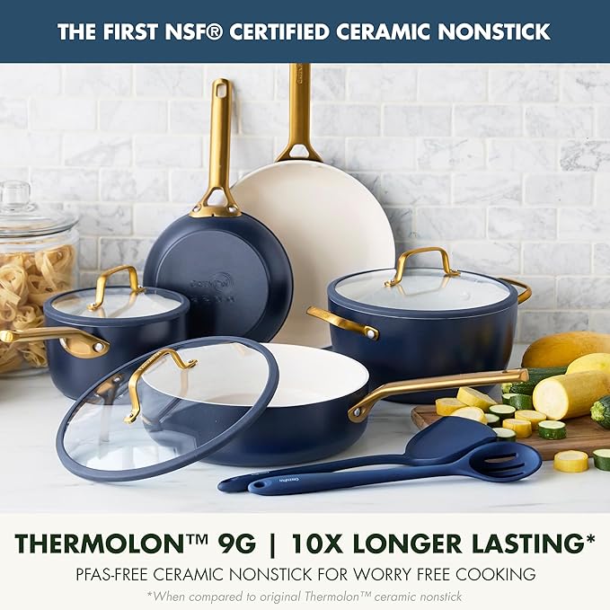 GreenPan Nonstick Reserve Pro 10 Piece Cookware Set, NSF Certified Ceramic, Hard Anodized PFAS-Free Pots & Pans Set with Lids, Stainless Steel Handles, Oven & Dishwasher Safe, Twilight Blue