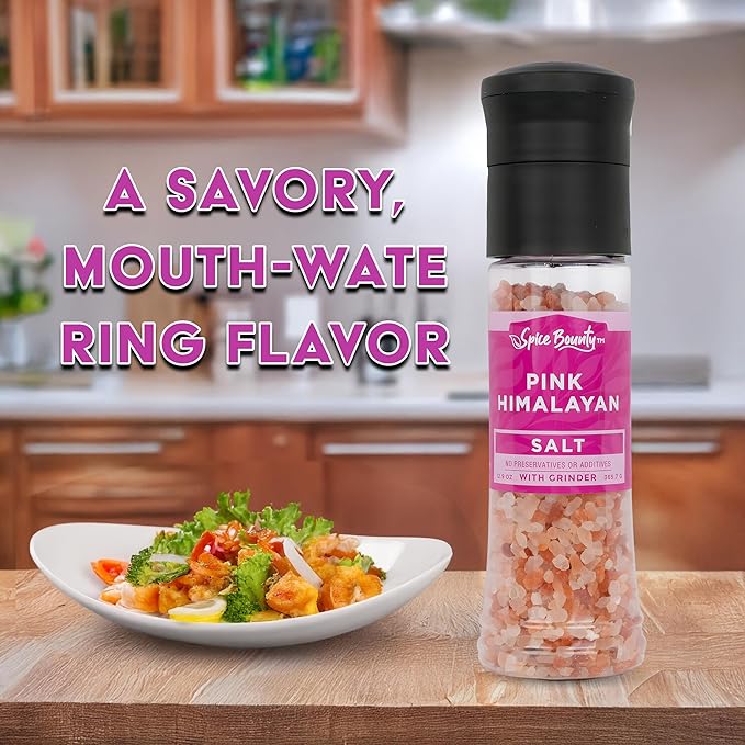 Spice Bounty Pink Himalayan Salt 12.9 oz and Whole Black Pepper 5.8 oz Grinder Set – Coarse Salt and Peppercorns with Adjustable Grinders – Gourmet Seasoning Duo for Cooking & Table Use