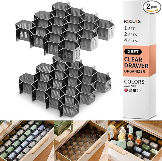 Honeycomb Separator Adjustable Drawer Organizer Divider for Underwear Belt-Scarf Socks Organizer (Black(2pcs))