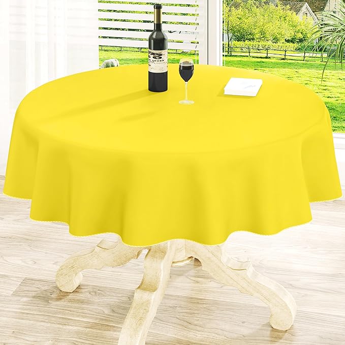homing Round Vinyl Tablecloth, Waterproof Spillproof Plastic Flannel Backed Table Cloth, Wipe Clean Table Cover for Dining, Buffet Parties and Camping (Yellow, 60")