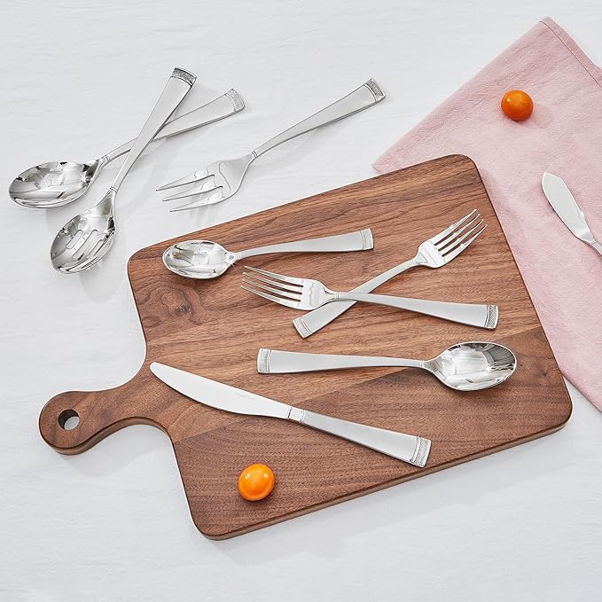 KINGSTONE Silverware Set, 40-Piece Flatware Set for 8, 18/10 Stainless Steel Cutlery Set with Bead Edge, Utensil for Kitchen, Home, Party, Wedding, Mirror Polished, Dishwasher Safe, Featured Gifts