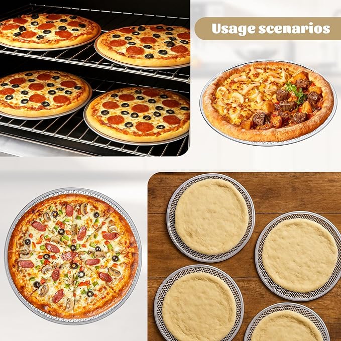 6 Pcs Aluminum Alloy Pizza Screen, 12 Inch Pizza Tray Pizza Pan for Oven Round Pizza Crisper Pan Pizza Baking Screen for Home Kitchen, BBQ, Seamless