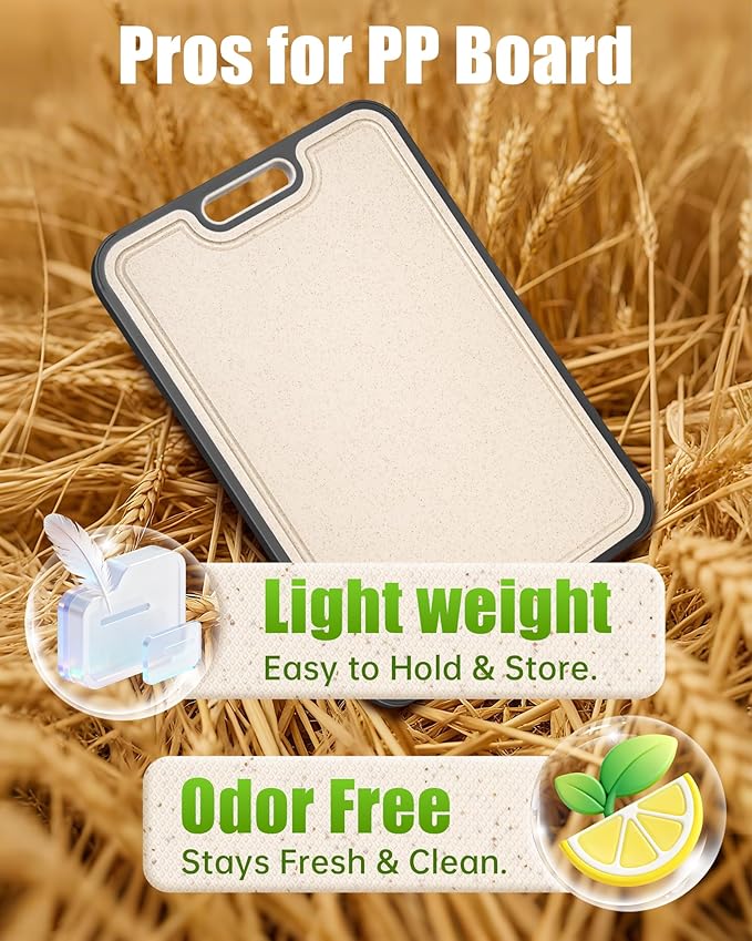 Stainless Steel Cutting Boards for Kitchen, Non Toxic Double Sided Cutting Board, 2-in-1 Wheat Straw PP, Large Chopping Board for Meat and Fruit, Non-Slip, Gifts for Housewarming 16”×11”