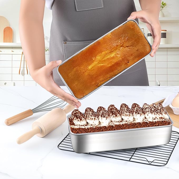 LIANYU Large 12x5 Inch Bread Loaf Pans, 6 Pack Stainless Steel Baking Pans for Meatloaf, Sourdough, Lasagna, Cake, Brownies, Non Toxic & Healthy Bakeware Set, Oven & Dishwasher Safe