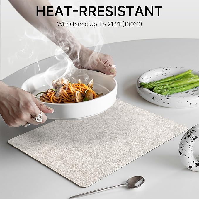 Faux Leather Vinyl Placemats Set of 4 Wipeable Heat Resistant Place Mats 100% Washable - Waterproof - Anti Slip Reversible Table Mats for Kitchen/Dining/Party/Outdoor, 12" x 16.5", Beige & Black