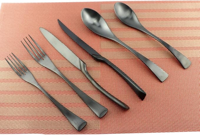 24-Piece Flatware Set,Extra Thick Heavy Duty - 18/10 Stainless Steel Cutlery Sets,High Matte Black Finish Silverware Flatware Sets Service for 4,Use for Home,Kitchen Utensil Sets