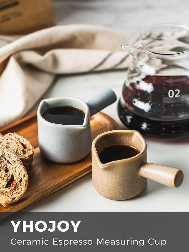 Espresso Cups Ceramic, Espresso Measuring Cups with Dual Measurement Scale, Expresso Shots Cup with Handle, Espresso Accessories, 3 Oz/ 90 Ml, Blue