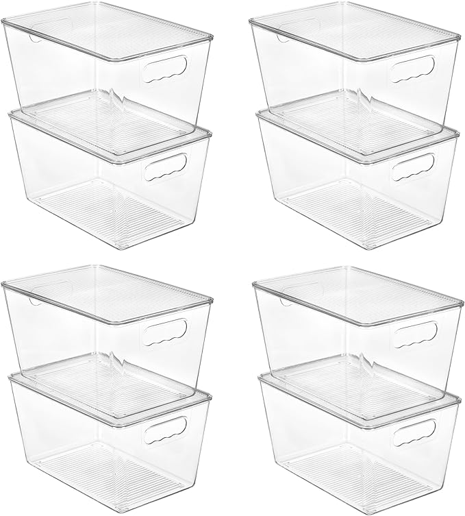 Vtopmart 8 Pack Clear Stackable Storage Bins with Lids, Large Plastic Containers with Handle for Pantry Organization and Storage,Perfect for Kitchen, Fridge, Cabinet, Bathroom Organizer