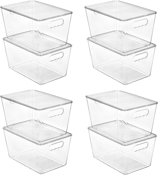 Vtopmart 8 Pack Clear Stackable Storage Bins with Lids, Large Plastic Containers with Handle for Pantry Organization and Storage,Perfect for Kitchen, Fridge, Cabinet, Bathroom Organizer