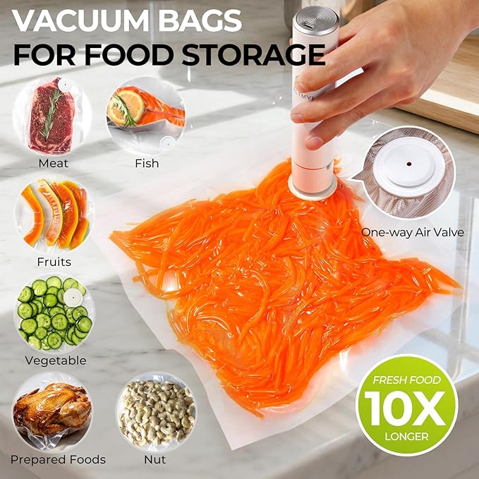 Handheld Vacuum Sealer for Food, Compact Portable Food Saver Pump with 20 BPA‑Free Reusable Vacuum Bags Type-C Rechargeable, Ideal for Sous Vide, Meal Prep, Leftovers & Freezer Storage