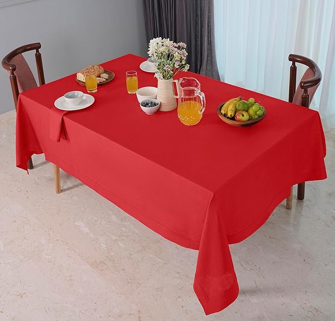 D'Moksha Homes Linen Tablecloth for Rectangle Tables 60 x 140 Inch - 100% Pure Linen Bright Red Tablecloth - Machine Washable Table Cloth for Fall, Autumn and Halloween