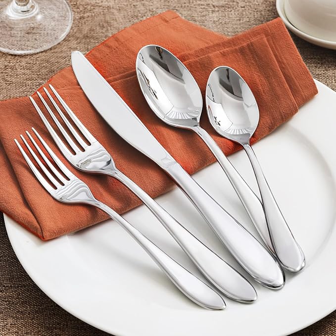 KINGSTONE 60-Piece Silverware Set for 12,18/10 Premium Stainless Steel Flatware Set, for Home, Restaurant, Wedding and Party Use, Mirror-Polished Cutlery Set, Dishwasher Safe.