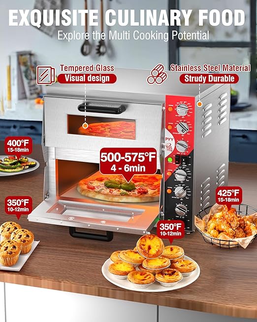 PYY Indoor 16in Pizza Oven - Double Decker Electric Pizza Ovens Countertop with Pizza Stone, 60-Min Ring Timer, for Home and Restaurant Commercial, 3200W, ETL Listed