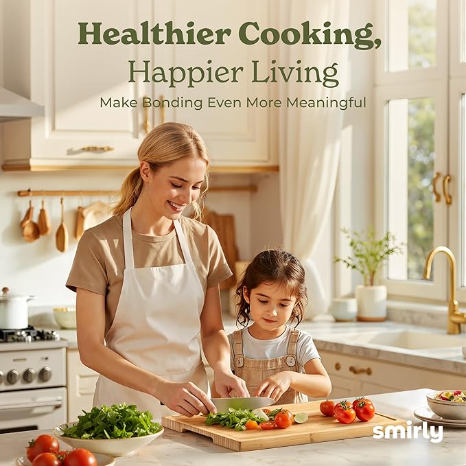 SMIRLY Bamboo Wooden Cutting Boards for Kitchen, Set of 4 Large - Small with Holder, Bamboo Wood Cutting Board Set with Deep Juice Grooves, Non Toxic Serving Tray, Gifts for Women