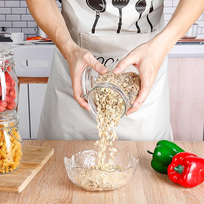 25oz Airtight Glass Jars with Lids, Set of 6 Food Storage Containers & Canisters, Clear Mason Jars with Clamp Seal for Canning, Cereal, Coffee, Pasta, Sugar, Beans & Spices