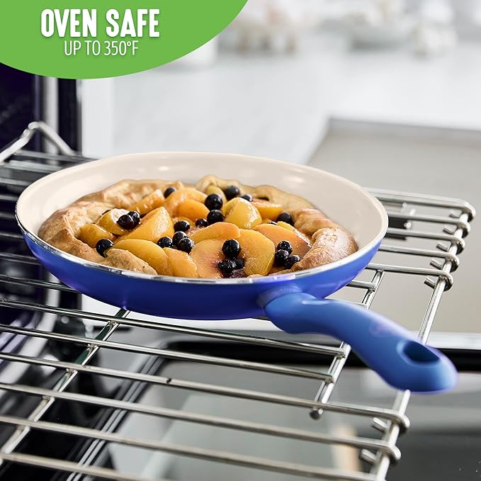 GreenLife Non Stick Fry Pan Set (7" & 10"), Non-Toxic PFAS-Free Ceramic Skillets, Dishwasher & Oven Safe, Egg Omelet Frying Pans, Stay- Cool Handles, Kitchen Home Cooking Essentials, Blue