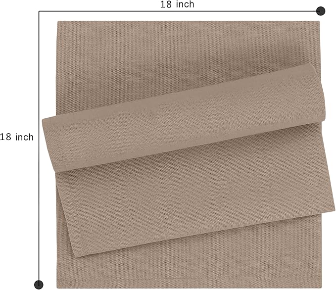 Ruvanti Linen Napkins Set of 6, 18x18 Cloth Napkins, Cotton Linen Blend Napkins Cloth Washable, Soft, Reusable Dinner Napkins for Wedding, Parties, Christmas, Thanksgiving, Everyday Use- Light Taupe