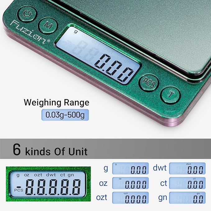 Fuzion Digital Scale .01 Gram Accuracy, 500g Mini Food Scales for Small Jewelry, Gold, Herb, Spice - Weight Gram and Oz