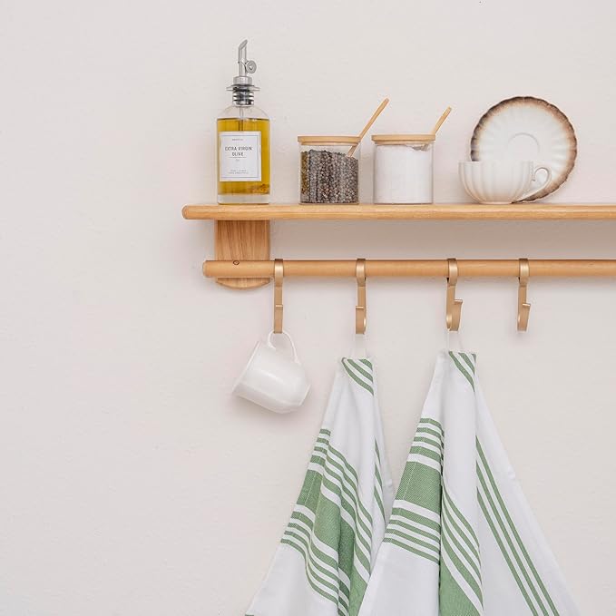 Olive Green Stripes Kitchen Towels - 6 Pack, 30"x20", 100% Cotton Olive Green Dish Towels with Hanging Loop - Lint-Free, Absorbent, Reusable, Washable, Large Size and Durable Dish Rags