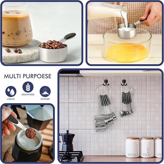 HOTEC 10-PACK Measuring Cups and Spoons Set, Kitchen Gadagets Cooking Baking,Heavy Duty & Dishwasher Safe for Dry and Liquid Ingredients,Black