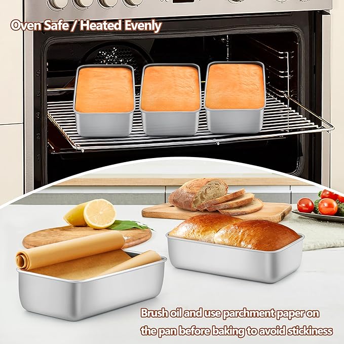 LIANYU 5 Pack 9x5In Loaf Pans for Bread Baking, Stainless Steel Baking Bread Pans, Small Loaf Tins for Homemade Brownies and Pound Cakes, Dishwasher Safe