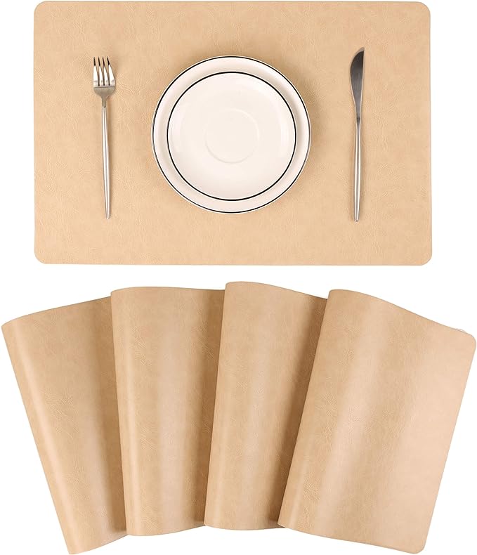 Faux Leather Placemats, Set of 6 PU Table Mats, Easy to Clean, Heat & Stain Resistant for Office Conference Table,Dining Home Decor