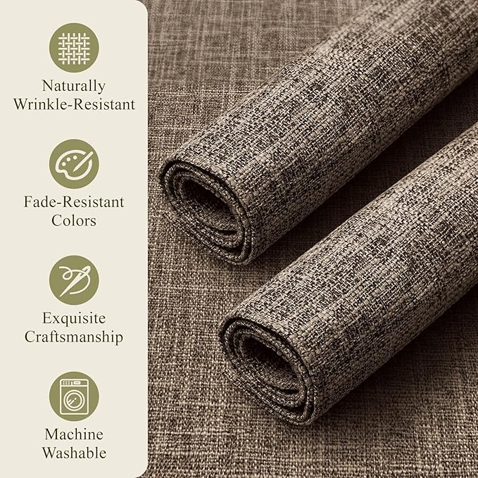 KXN Placemats Set of 4, Dual-Layer Thickened Faux Linen Table Mats, Heat Resistant & Wrinkle-Free, Machine Washable Cloth Place Mats for Kitchen Dining Indoor Outdoor (Burlap)