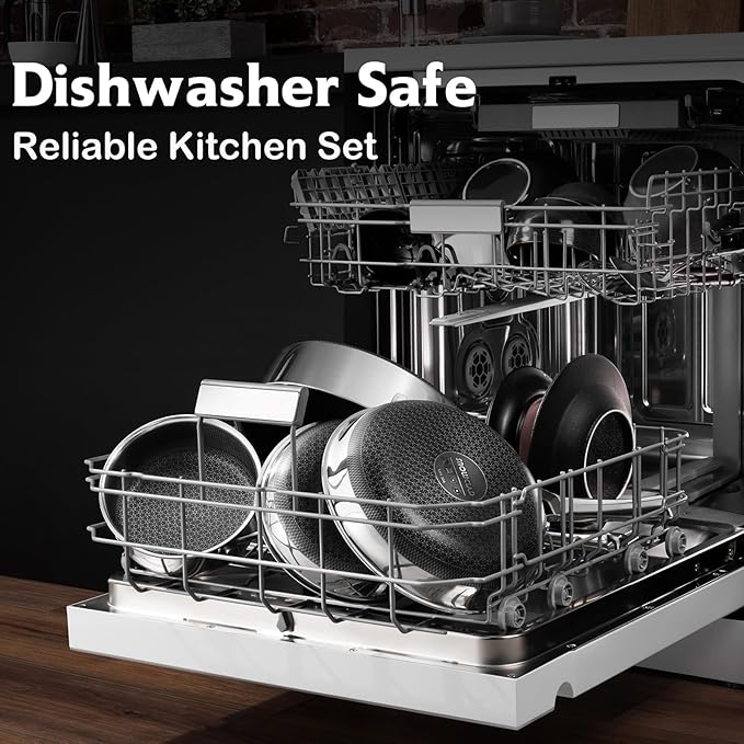 Wok, 13 Inch Hybrid Woks & Stir-fry Pans Nonstick, Non Toxic Stainless Steel Wok Pan with Lid, Dishwasher Induction Oven Broiler Safe, PFOA Free Cookware Non Stick