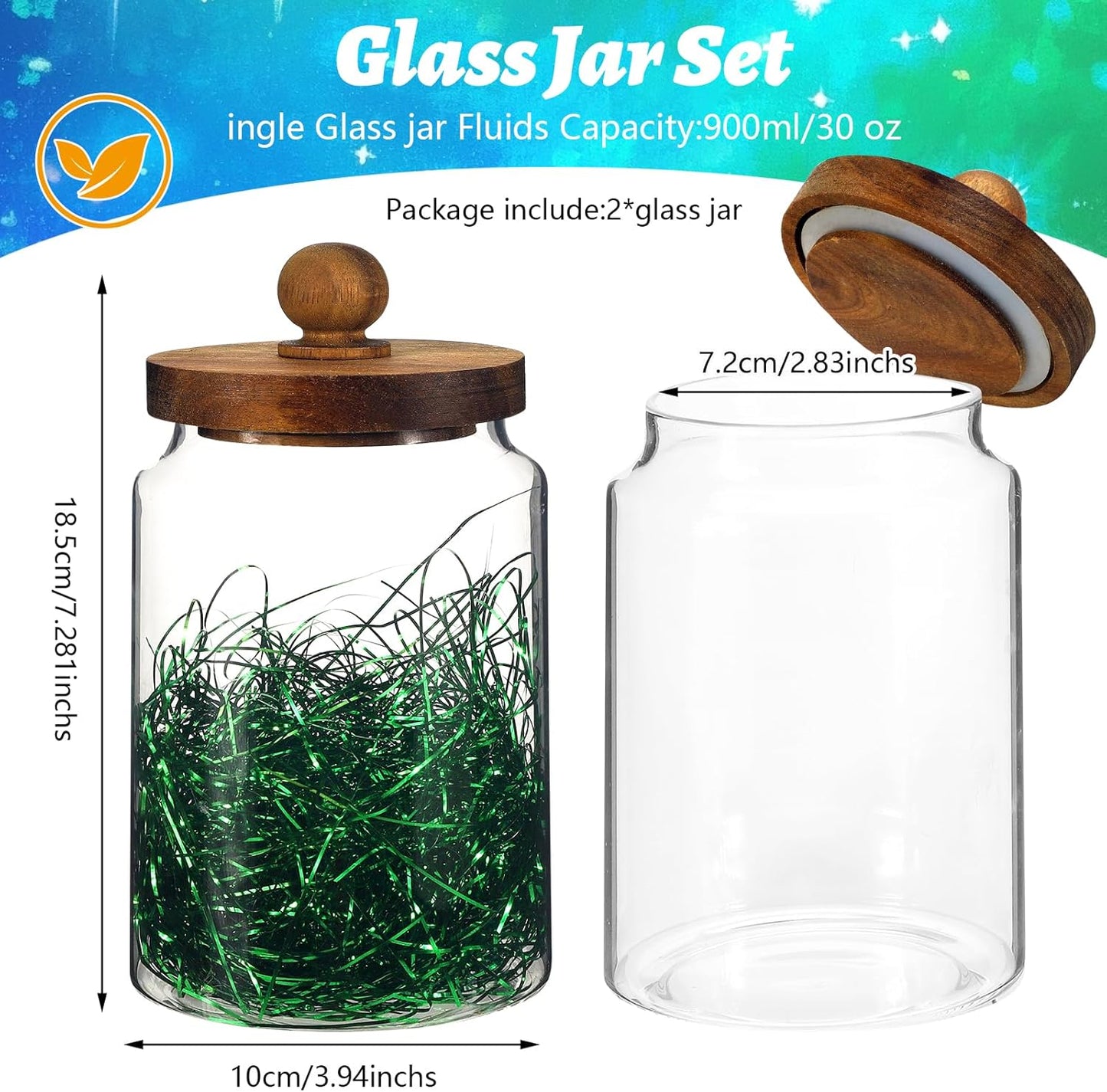 Glass Spice Jar Coffee Sugar Container Airtight Glass Jar Food Storage Canisters Bottle for Kitchen Seasoning Tea Herb Overnight Oats Bar Parfait Snacks (900ml/30oz-2pcs-A)