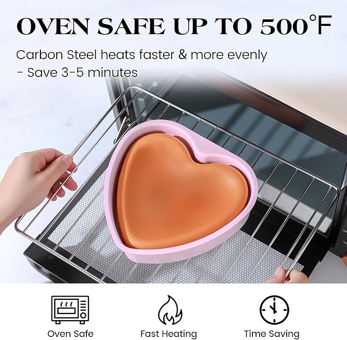 6 Inch Heart Shaped Cake Pans Set 2 Pack Nonstick Cake Pan for Baking Carbon Steel Small Heart Molds (Pink)