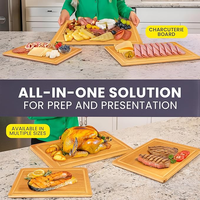 FSC® Certified Extra Large Bamboo Cutting Board Set of 3 – Featuring Glue-Free Surface™ Non Toxic Wood Cutting Boards for Safer Family Cooking and Lifetime Replacements - Rectangle