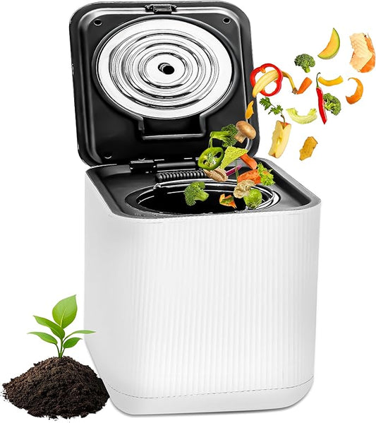 NutriChef Electric Kitchen Composter | 3 Quart Food Recycler | Food Waste Compost Bin for Countertop | 1 Button to Compost, Easy to Clean Composter Bucket | Low Noise, Odorless & Auto Clean | White