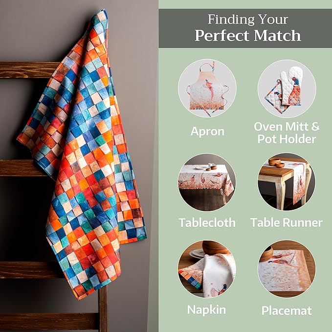 Maison d' Hermine Kitchen Towels Set of 3 100% Cotton 20" x 27.5" Reusable Cloth Tea Dish Towels Absorbent with Hanging Loop for Kitchen Dining Thanksgiving Christmas Decorations (Faisan D'Automne)