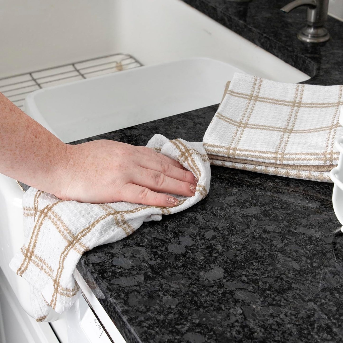 T-fal Premium Waffle Dish Cloths: Highly Absorbent, Super Soft Long Lasting - 100% Cotton, 12"x13" Towel for Cleaning & Drying, (12-Pack), Sand