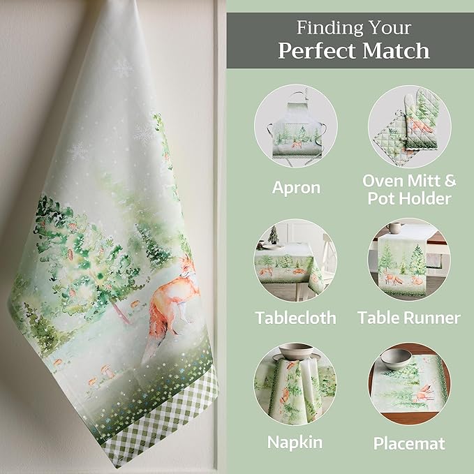 Maison d' Hermine Kitchen Towels Set of 3 100% Cotton 20" x 27.5" Reusable Cloth Tea Dish Towels Absorbent with Hanging Loop for Kitchen Dining Thanksgiving Christmas Decorations (Winter Mornings)