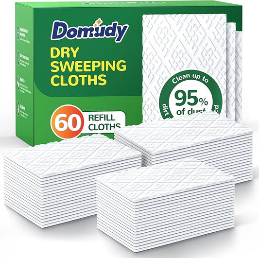 60 Count Dry Sweeping Cloths Refills for Swiffer Sweep + Mop, 4X Clean Power Sweeper Mop Pads to Clean Hair, Dirt, Dust, Disposable Unscented Dry Cloths Refills for Mopping Home, Bathroom, Kitchen