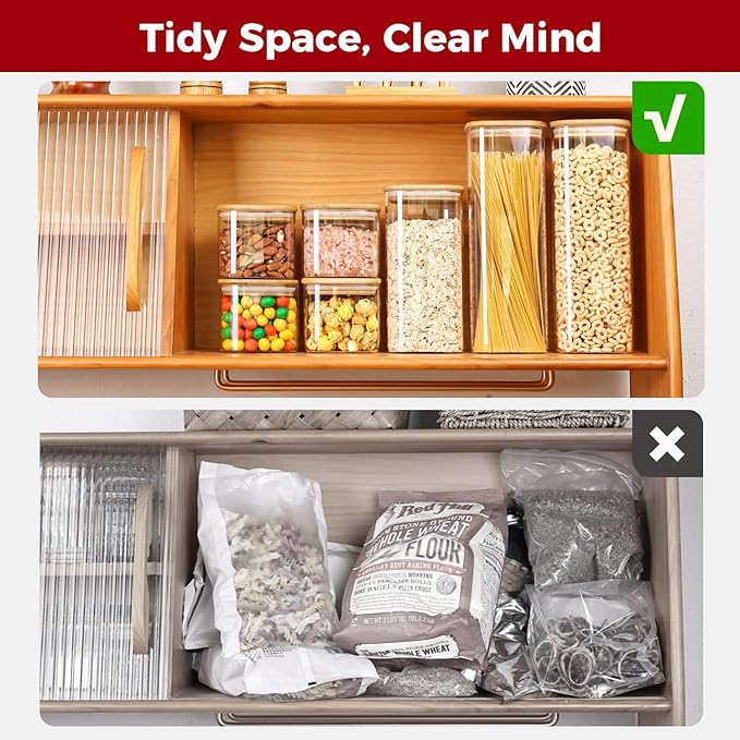 Glass Storage Jars with Bamboo Lid,Airtight Kitchen Canisters for Baking, Food Jar Container for Spices Cookie Tea Coffee Beans Snacks (4 pack 0.6qt)