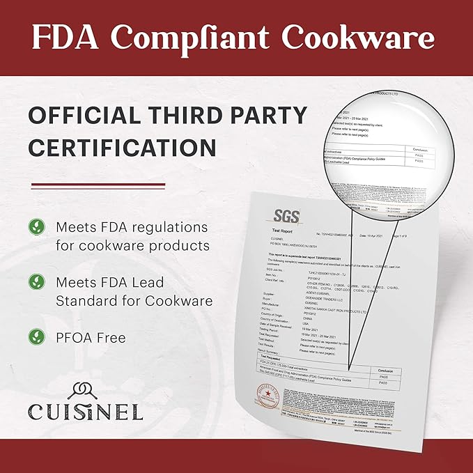 Cuisinel Cast Iron Skillet with Glass Lid Cover - Large 15"-inch Frying Pan + Red Scraper + Silicone Handle Grip - Pre-seasoned Kitchen Cookware - Indoor/Outdoor - Camping, Grilling, BBQ, Oven Use