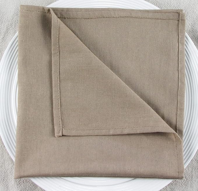 Solid Color Linen Blended Thin Dinner Cloth Napkins - Set of 12 (40 x 40 cm) - for Events & Home Use (Khaki)