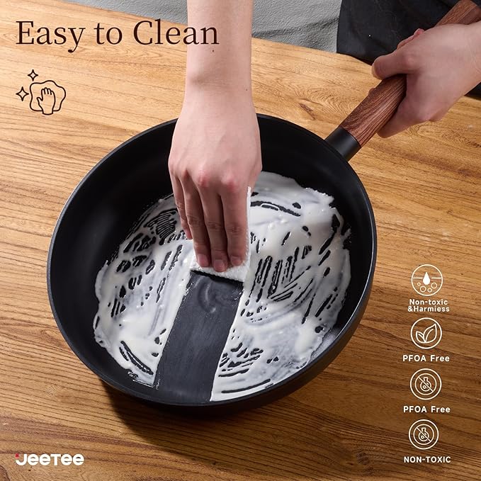 JEETEE Ceramic Cookware Set, 15 PCS Pots and Pans Set Non Stick with Removable Handles, Non Toxic Induction Kitchen Cookware Sets, Dishwasher/Oven Safe PFAS/PTFE/PFOA Free Black