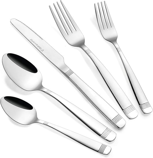 Elegant Design Flatware, Silverware Set for 8 persons, 40 Piece - Spoons, Forks, and Knives 18/10 Stainless Steel, Dishwasher Safe