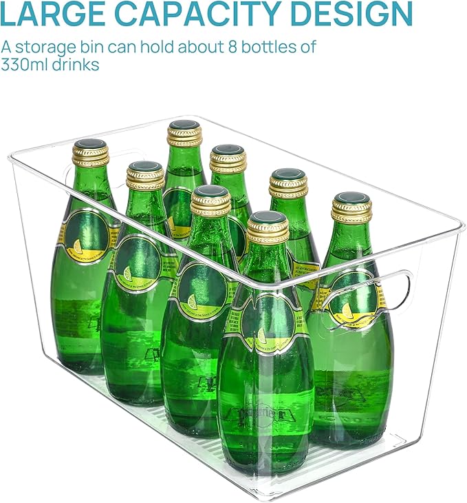 Vtopmart 6 PCS Clear Plastic Storage Bins, Pantry Organizer Containers with Handle for Refrigerator, Fridge, Cabinet, Kitchen, Countertops, Cupboard, Home Organization and Storage, XL