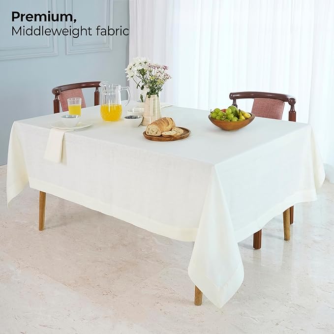 D'Moksha Homes Ivory Linen Tablecloth 54 x 72 Inch - 100% Pure Linen Tablecloth for Rectangle Tables - Machine Washable Table Cloth for Fall, Autumn and Halloween