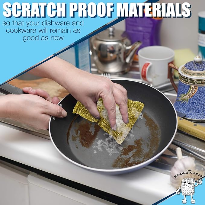 SPONGENATOR Kitchen Scrubbing Sponges - Heavy Duty Non-Scratch Scrubbing Cleaner Sponges in 2 Colors - Multi-Surface Non-Metal Dish Scouring Scrubbers for Fast Cleaning (Gold & Silver, 6)