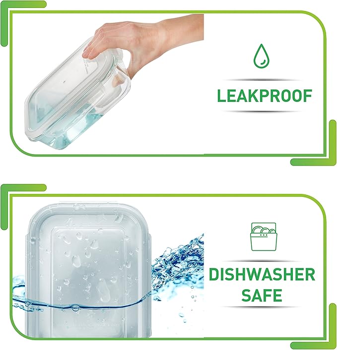 Prep Naturals Glass Meal Prep Containers - Oven, Microwave & Freezer Safe - Leakproof Airtight Glass Storage Containers with Lids - For Food Prep & Lunch - Pack of 5, 36 Oz, Square