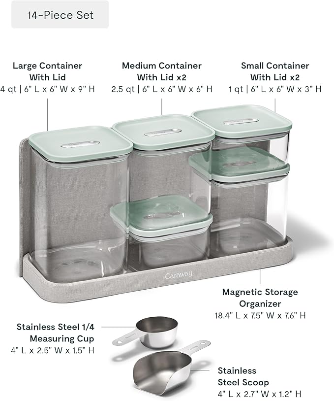 Caraway 14-Piece Glass Airtight Food Storage Containers with Lids – Non-Toxic, BPA-Free Kitchen Storage Containers – Stackable, Space-Saving Airtight Containers for Dry Goods and More - Mist