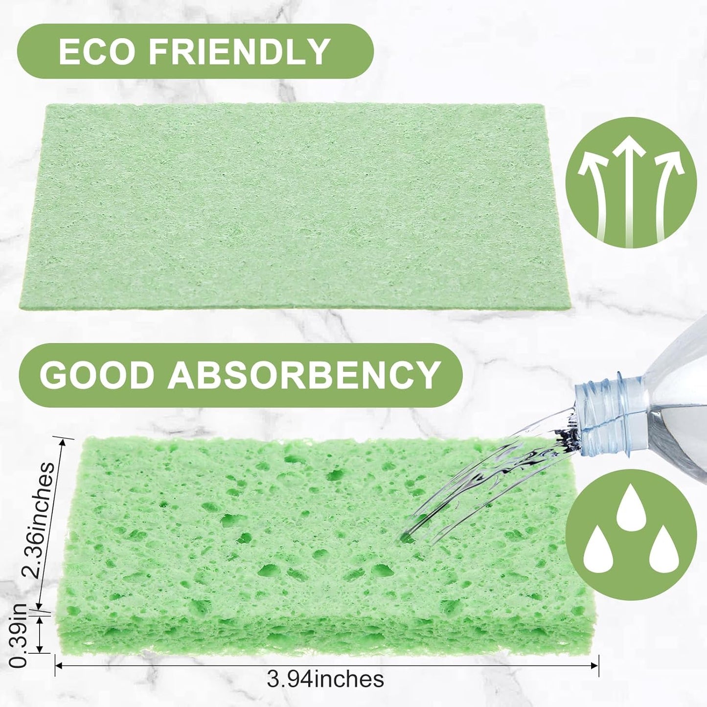 Zhengmy 100 Pieces Kitchen Sponge Bulk Natural Sponges for Dishes Compressed Wood Pulp Sponges Cleaning Sponge Without Scratching for Kitchen Bathroom, 3.9 x 2.4 x 0.12 Inch (Green)